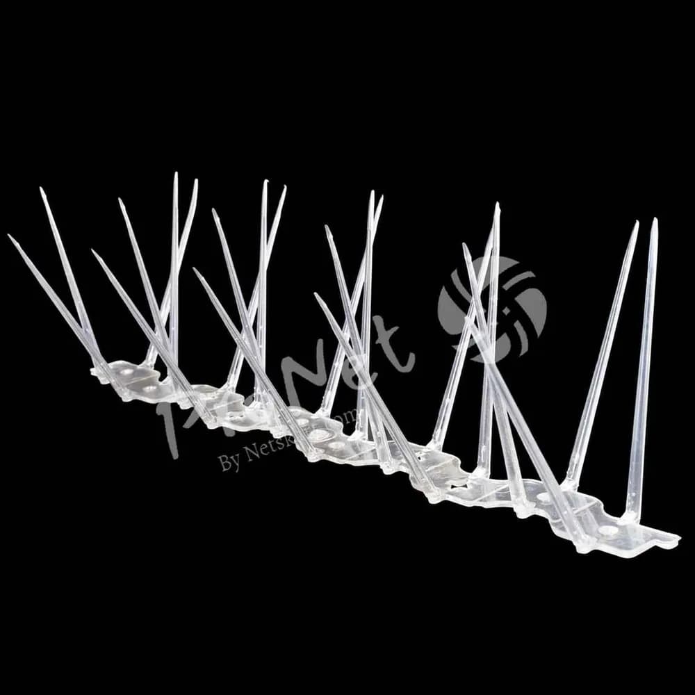ProNet transparent 2 row bird spikes with pointed deterrent design for balconies, rooftops and window ledges
