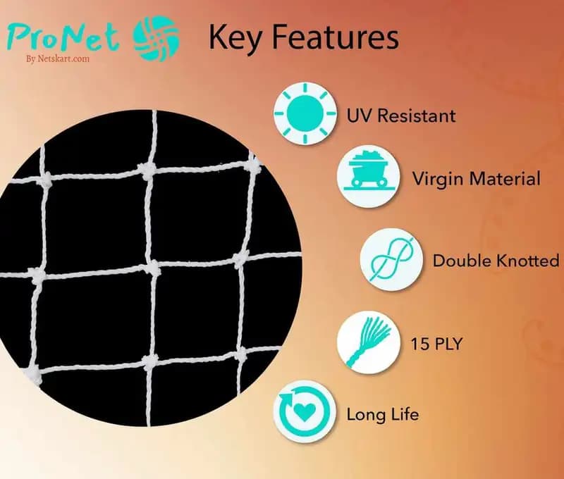 Garware bird net key features including UV resistance virgin HDPE material double knot strength 15 ply quality and long life