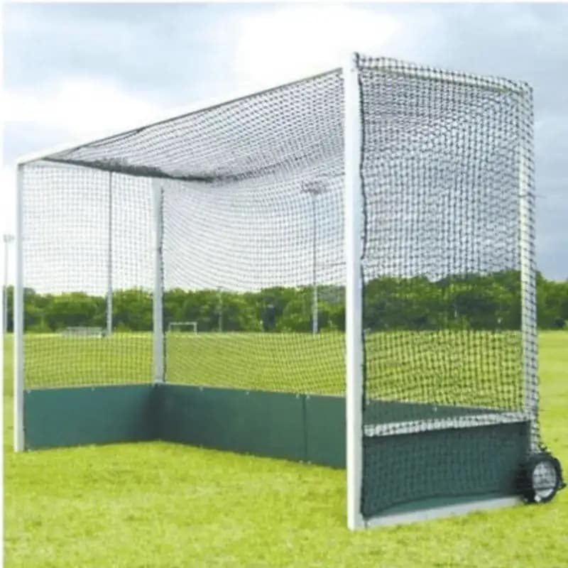 Side view of Garware Sportiva Hockey Net fitted on hockey goal for sports grounds and academies