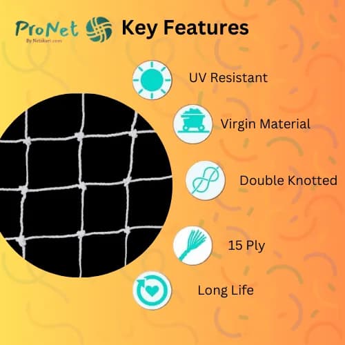 ProNet bird net key features including UV resistance virgin material double knot strength 15 ply quality and long life